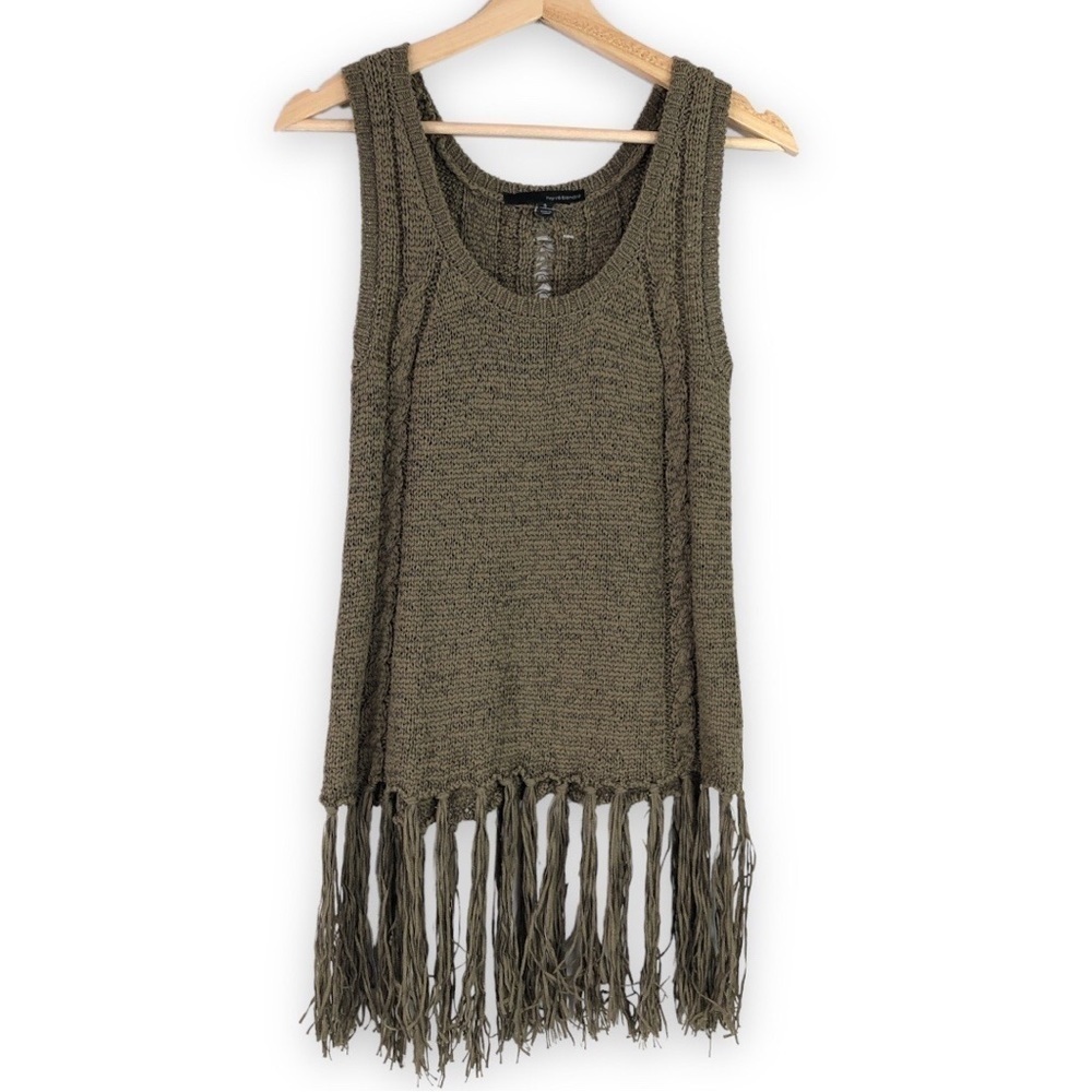 Harve Benard - Green Knit Tank w/ Fringe Boho Hippie - S